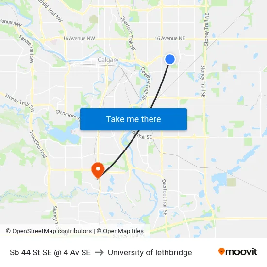 Sb 44 St SE @ 4 Av SE to University of lethbridge map