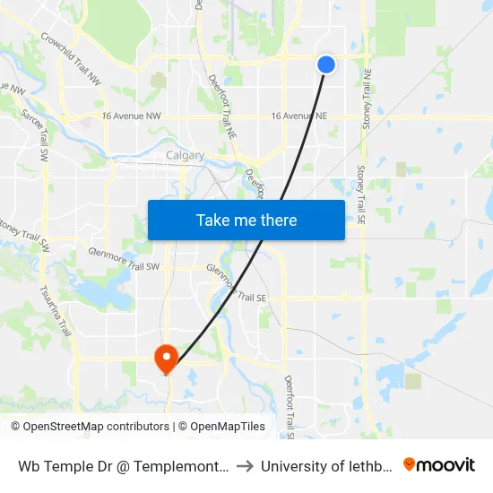 Wb Temple Dr @ Templemont Dr NE to University of lethbridge map