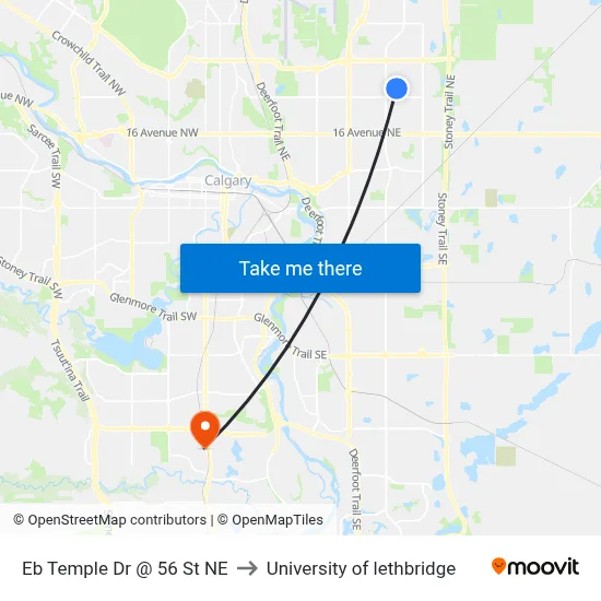 Eb Temple Dr @ 56 St NE to University of lethbridge map