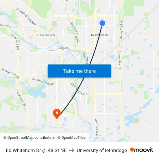 Eb Whitehorn Dr @ 48 St NE to University of lethbridge map