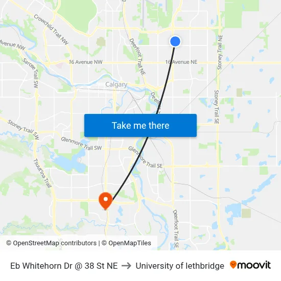 Eb Whitehorn Dr @ 38 St NE to University of lethbridge map