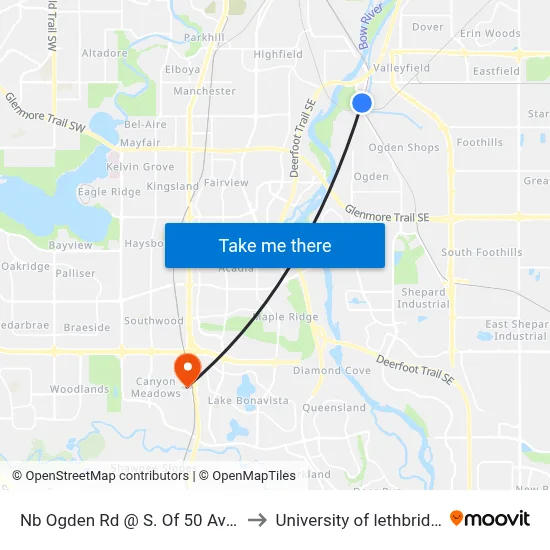 Nb Ogden Rd @ S. Of 50 Av SE to University of lethbridge map
