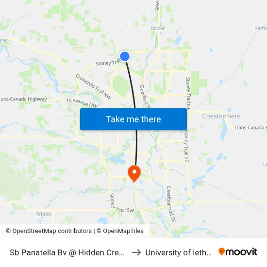 Sb Panatella Bv @ Hidden Creek Bv NW to University of lethbridge map