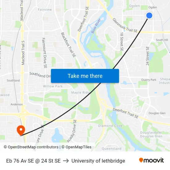 Eb 76 Av SE @ 24 St SE to University of lethbridge map