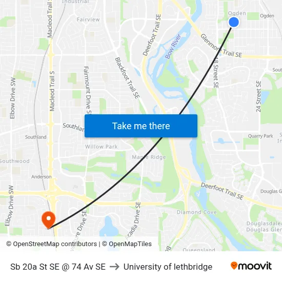 Sb 20a St SE @ 74 Av SE to University of lethbridge map