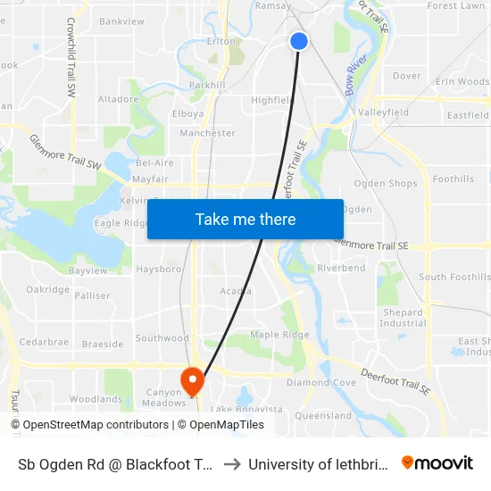 Sb Ogden Rd @ Blackfoot Tr SE to University of lethbridge map