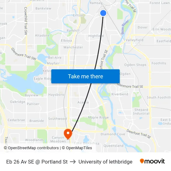 Eb 26 Av SE @ Portland St to University of lethbridge map