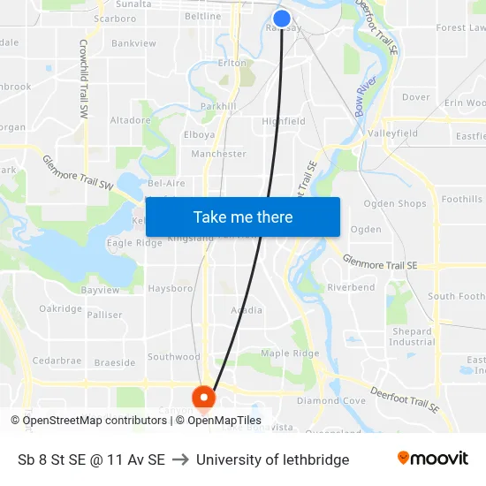 Sb 8 St SE @ 11 Av SE to University of lethbridge map