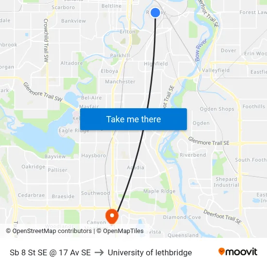 Sb 8 St SE @ 17 Av SE to University of lethbridge map