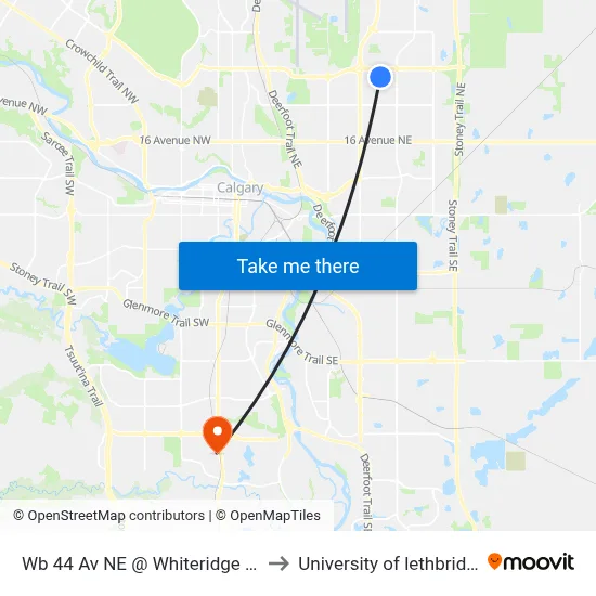 Wb 44 Av NE @ Whiteridge Wy to University of lethbridge map