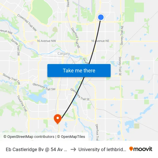 Eb Castleridge Bv @ 54 Av NE to University of lethbridge map