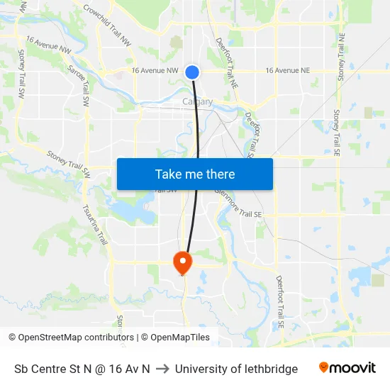 Sb Centre St N @ 16 Av N to University of lethbridge map