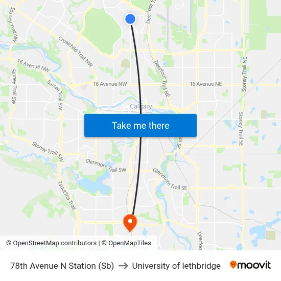 78th Avenue N Station (Sb) to University of lethbridge map