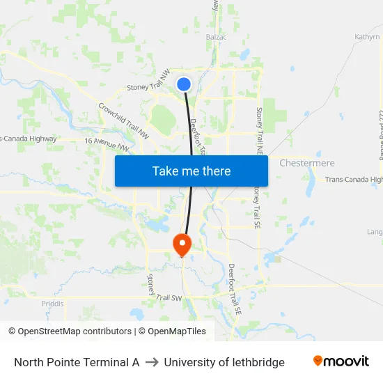 North Pointe Terminal A to University of lethbridge map