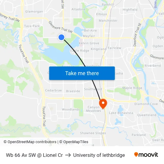 Wb 66 Av SW @ Lionel Cr to University of lethbridge map