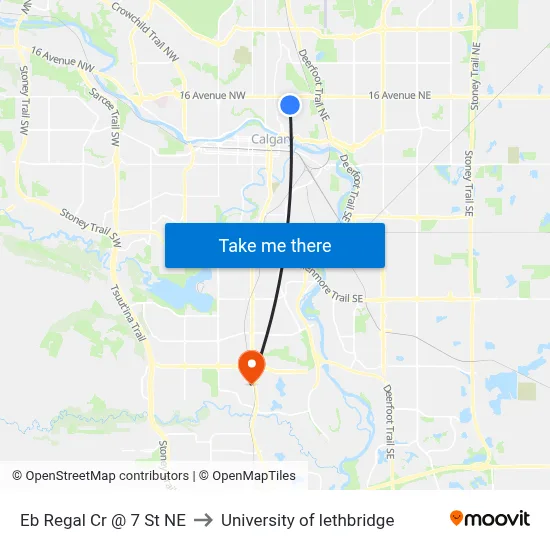 Eb Regal Cr @ 7 St NE to University of lethbridge map