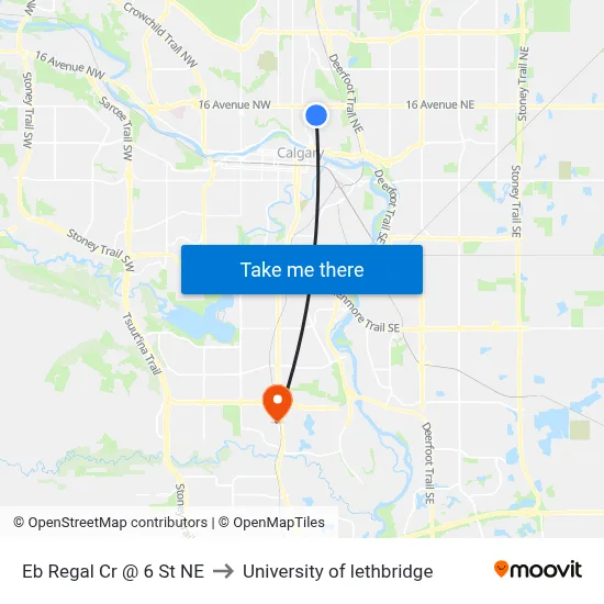 Eb Regal Cr @ 6 St NE to University of lethbridge map
