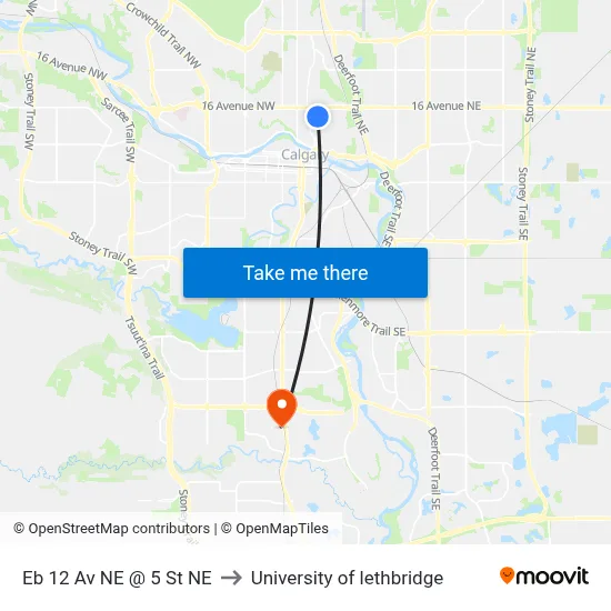 Eb 12 Av NE @ 5 St NE to University of lethbridge map
