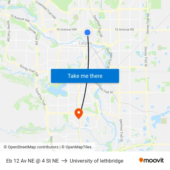 Eb 12 Av NE @ 4 St NE to University of lethbridge map