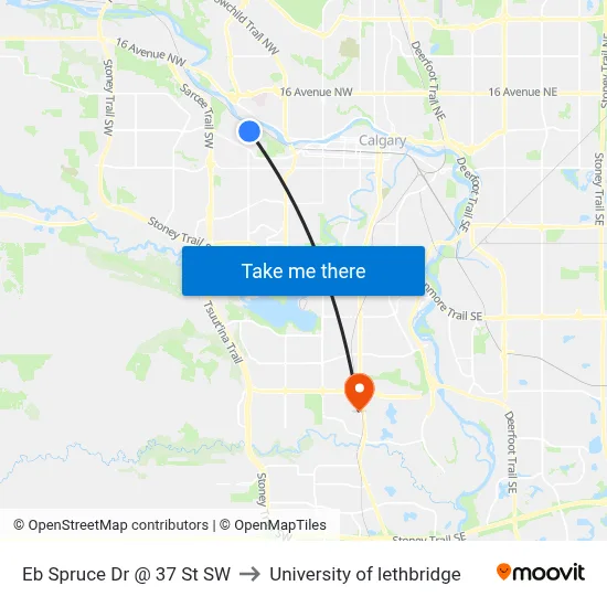 Eb Spruce Dr @ 37 St SW to University of lethbridge map