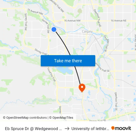 Eb Spruce Dr @ Wedgewood Dr SW to University of lethbridge map