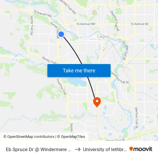 Eb Spruce Dr @ Windermere Rd SW to University of lethbridge map