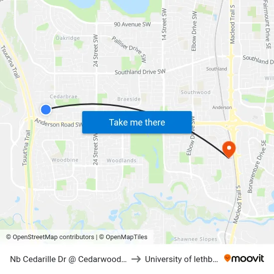 Nb Cedarille Dr @ Cedarwood Ri SW to University of lethbridge map