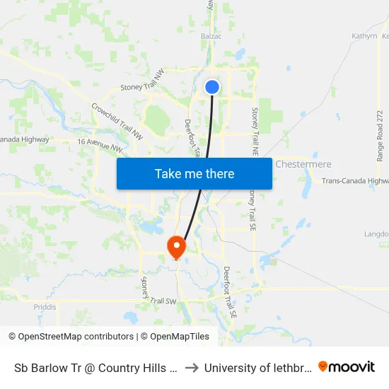 Sb Barlow Tr @ Country Hills Bv NE to University of lethbridge map