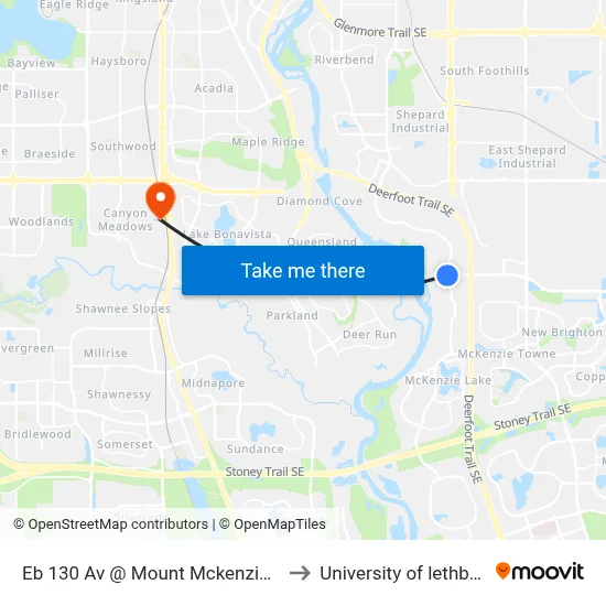 Eb 130 Av @ Mount Mckenzie Dr SE to University of lethbridge map