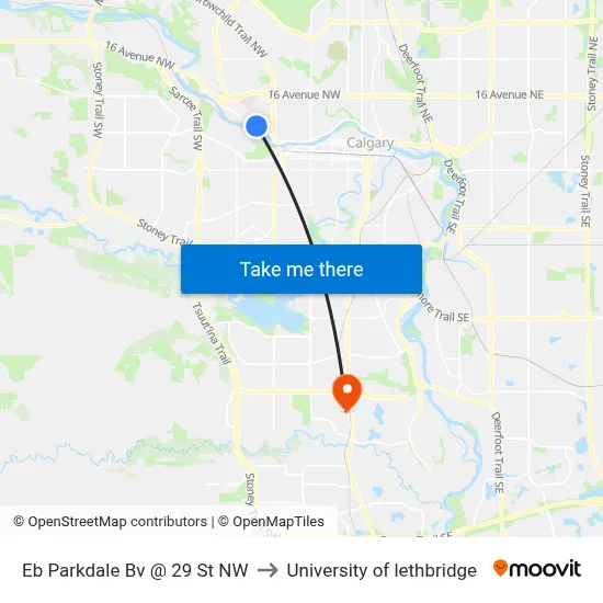 Eb Parkdale Bv @ 29 St NW to University of lethbridge map