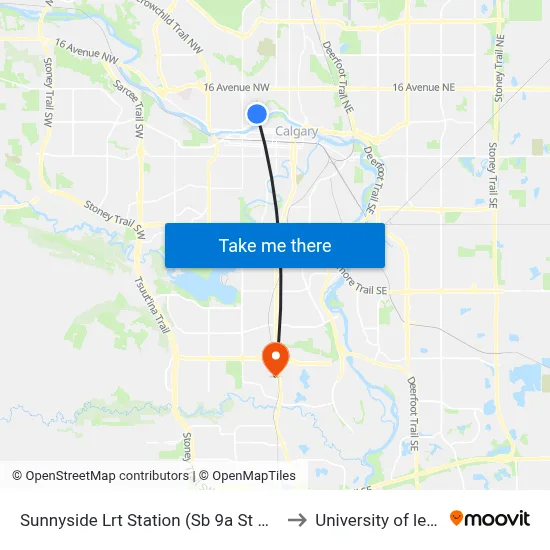 Sunnyside Lrt Station (Sb 9a St NW @ 4 Av Nw) to University of lethbridge map