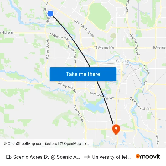 Eb Scenic Acres Bv @ Scenic Acres Dr NW to University of lethbridge map