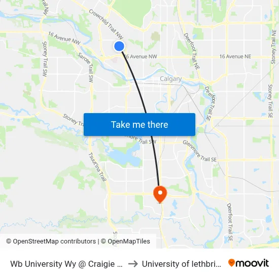 Wb University Wy @ Craigie Hall to University of lethbridge map