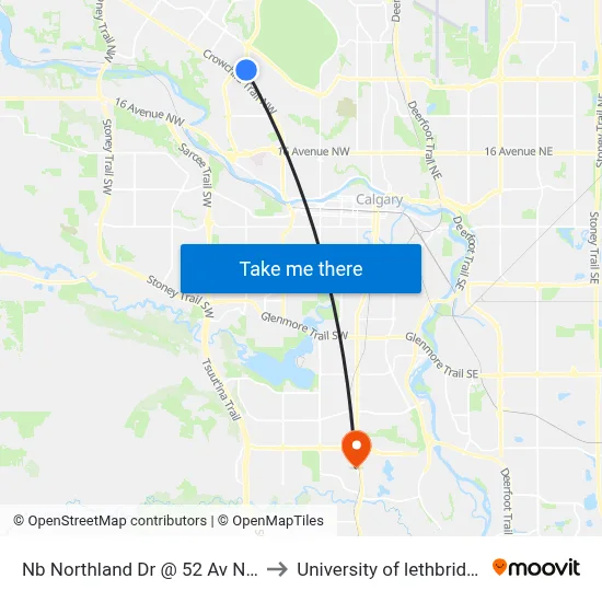 Nb Northland Dr @ 52 Av NW to University of lethbridge map
