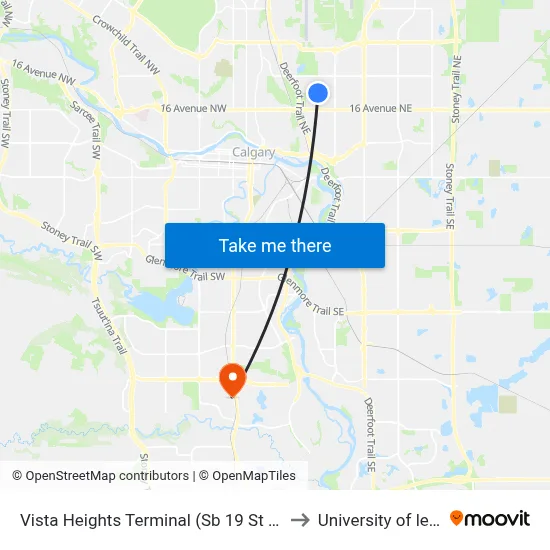 Vista Heights Terminal (Sb 19 St NE @ 24 Av Ne) to University of lethbridge map