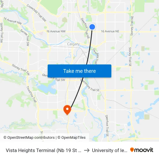 Vista Heights Terminal (Nb 19 St NE @ 24 Av Ne) to University of lethbridge map