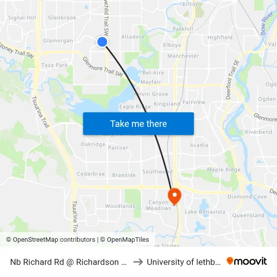 Nb Richard Rd @ Richardson Wy SW to University of lethbridge map