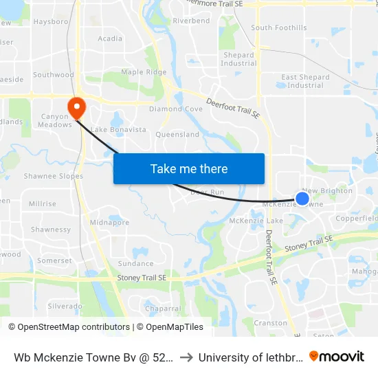 Wb Mckenzie Towne Bv @ 52 St SE to University of lethbridge map