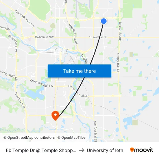 Eb Temple Dr @ Temple Shopping Plaza to University of lethbridge map