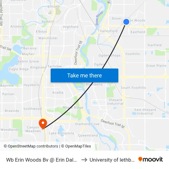 Wb Erin Woods Bv @ Erin Dale Cr SE to University of lethbridge map