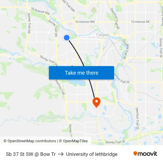 Sb 37 St SW @ Bow Tr to University of lethbridge map