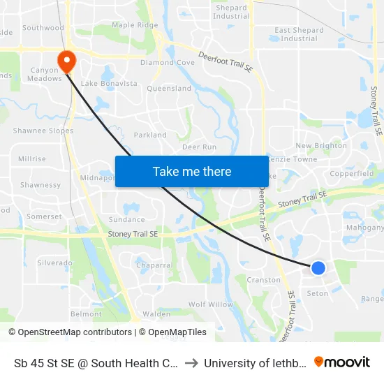 Sb 45 St SE @ South Health Campus to University of lethbridge map