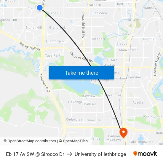 Eb 17 Av SW @ Sirocco Dr to University of lethbridge map