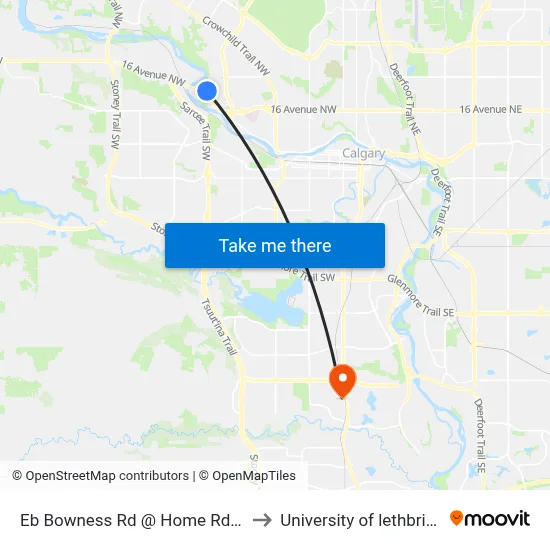Eb Bowness Rd @ Home Rd NW to University of lethbridge map