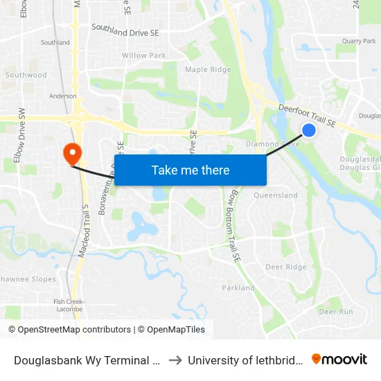 Douglasbank Wy Terminal SE to University of lethbridge map
