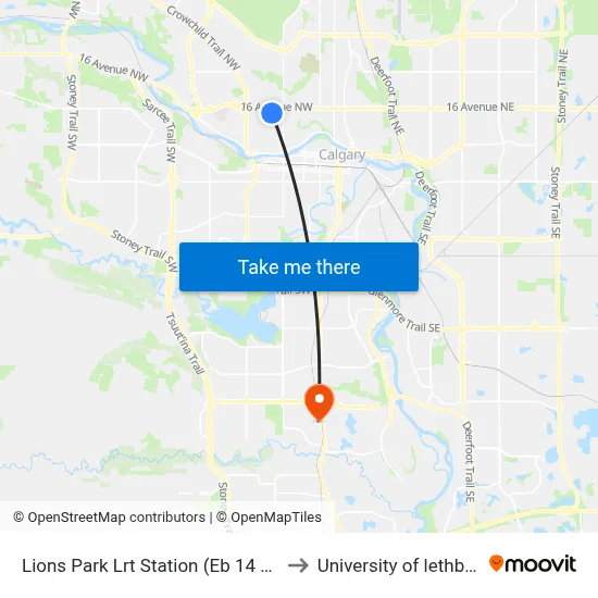 Lions Park Lrt Station (Eb 14 Av Nw) to University of lethbridge map