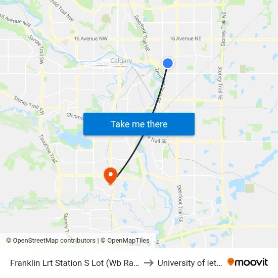 Franklin Lrt Station S Lot (Wb Radcliffe Dr Se) to University of lethbridge map