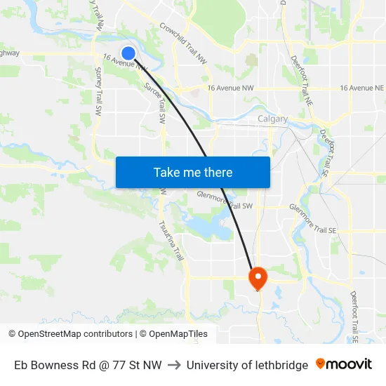 Eb Bowness Rd @ 77 St NW to University of lethbridge map