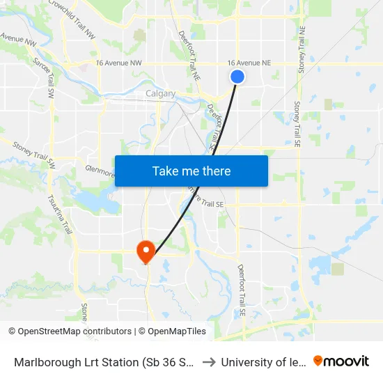 Marlborough Lrt Station (Sb 36 St NE @ 8 Av Ne) to University of lethbridge map
