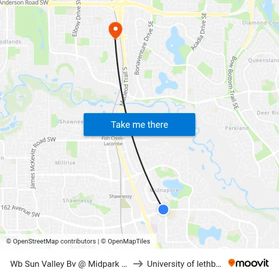 Wb Sun Valley Bv @ Midpark Bv SW to University of lethbridge map